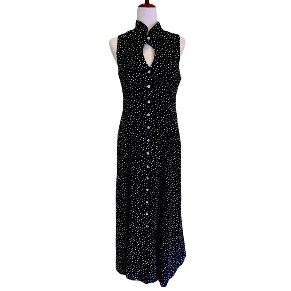 David Warren Y2K Sleeveless Polka Dot Maxi Dress | Black & White | Medium - Picture 1 of 4